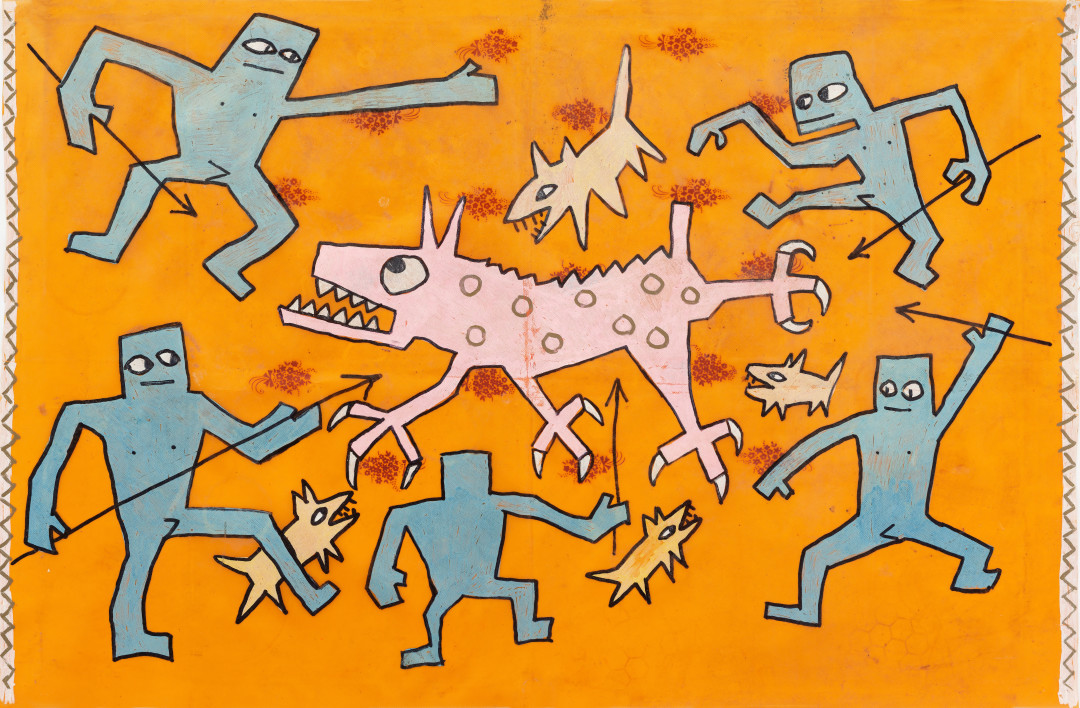 Охота, 1988. Кухонная клеенка, акрил.