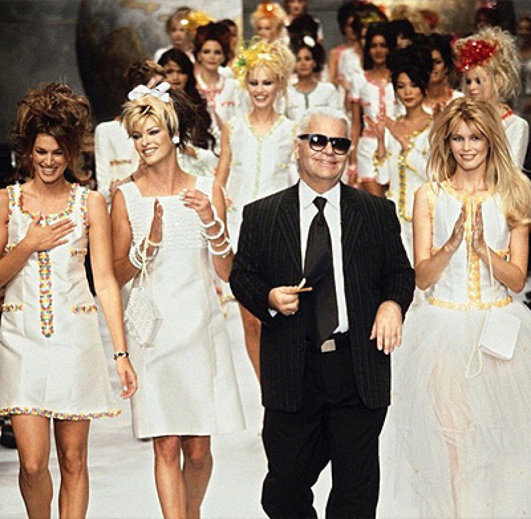 Синди Кроуфорд, Линда Евангелиста, Карл Лагерфельд, Клаудия Шиффер