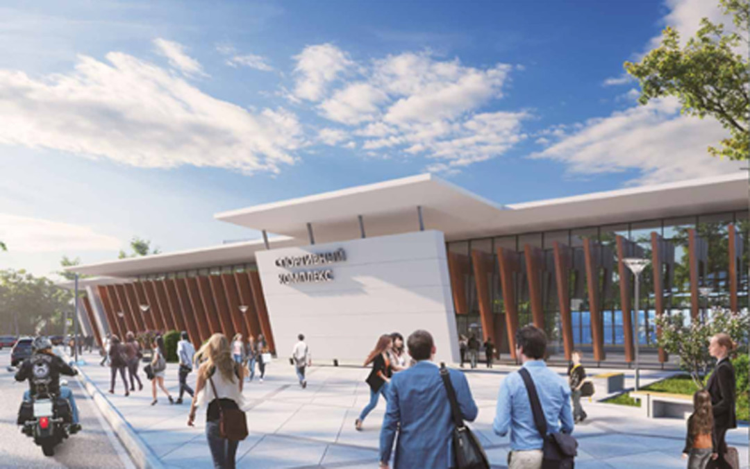 Эскиз проекта спортивного комплекса с ледовой ареной, площадкой для стритбола и других спортивных игр