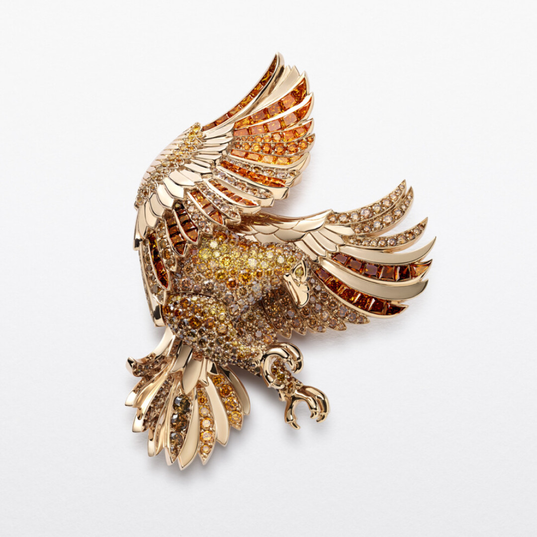 Брошь, желтое золото, розовое золото, бриллианты