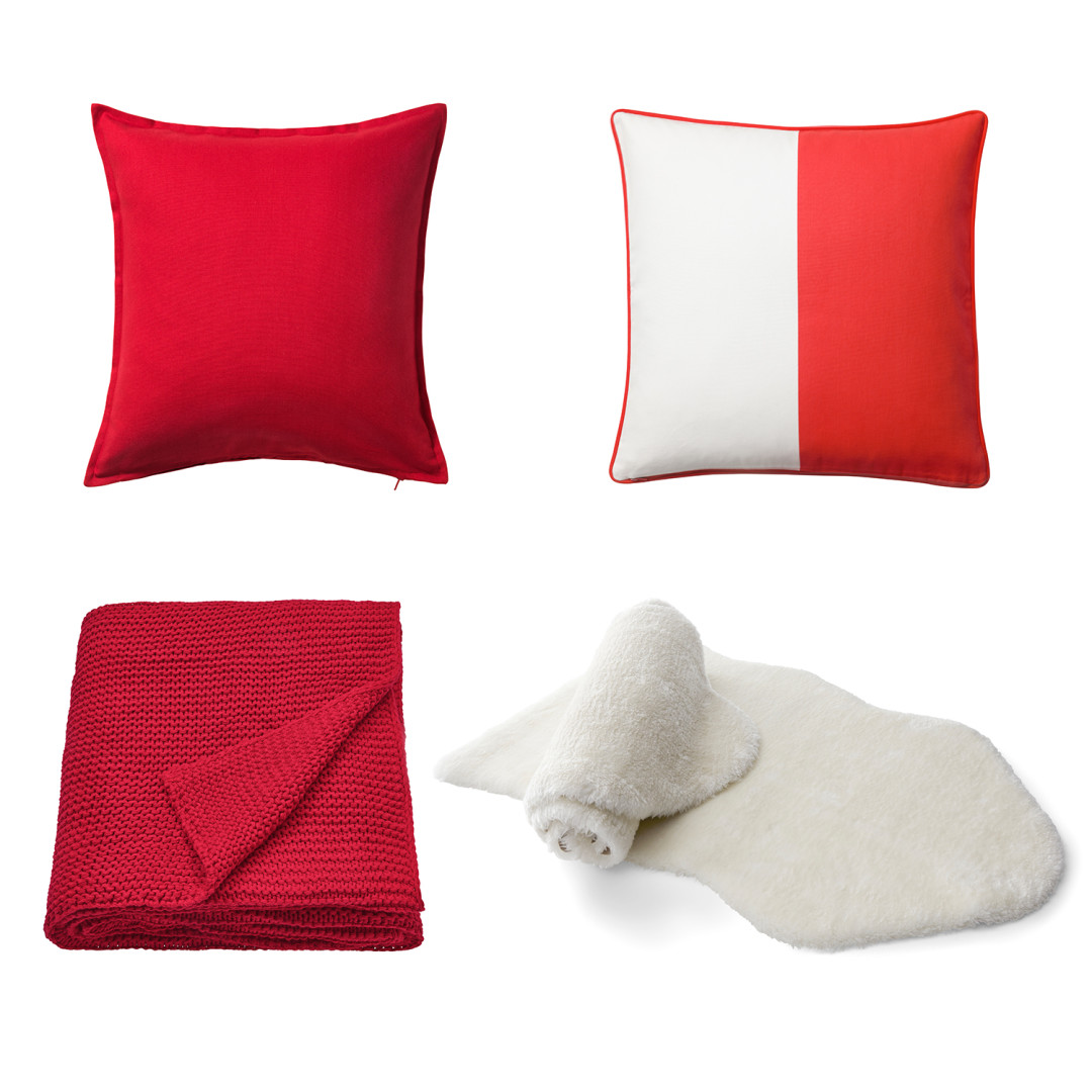 Плед INGABRITTA, ковер TOFTLUND, чехол на подушку GURLI, чехол на подушку MALINMARIA. Цена по карте IKEA FAMILY: 2476 рублей. Обычная цена: 2596