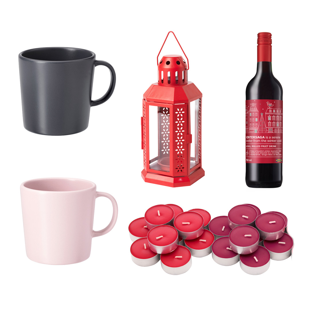 Кружка DINERA, фруктовый напиток с пряностями VINTERSAGA, кружка DINERA, фонарь для греющей свечи VINTER 2020, свеча греющая ароматическая 30 шт