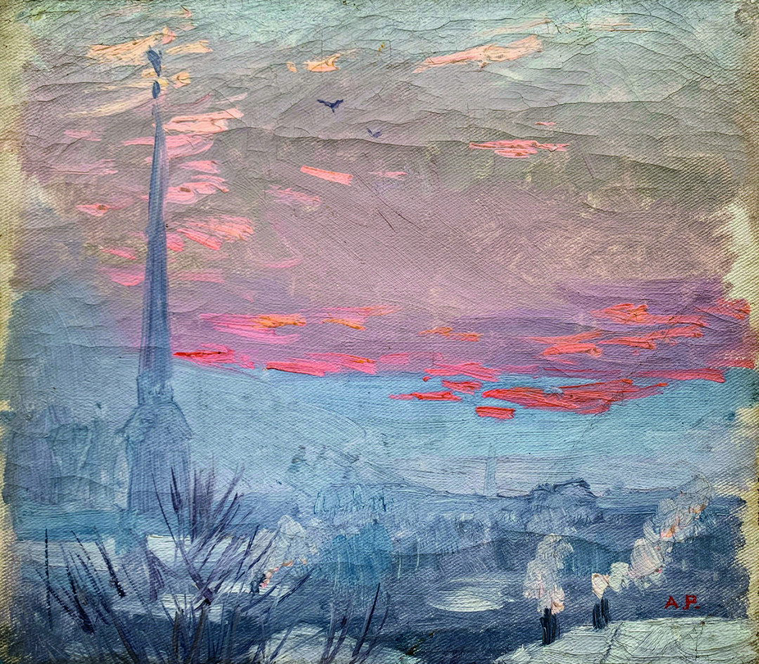 А.А. Рылов. Зимнее небо. 1895. Холст на картоне, масло. 27,5х32. Собрание семьи П.Е. Корнилова, Санкт-Петербург. Ранее_ собрание П.Е. Корнилова