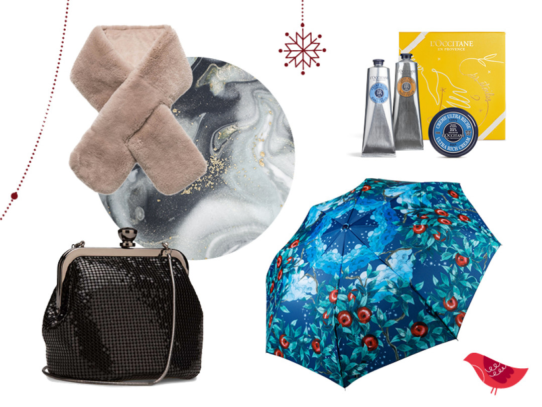 Клатч Эконика (старая цена – 3990 руб., цена Outlet Village Пулково – 2490 руб.); Меховой шарф Эконика (старая цена – 7990 руб., цена Outlet Village