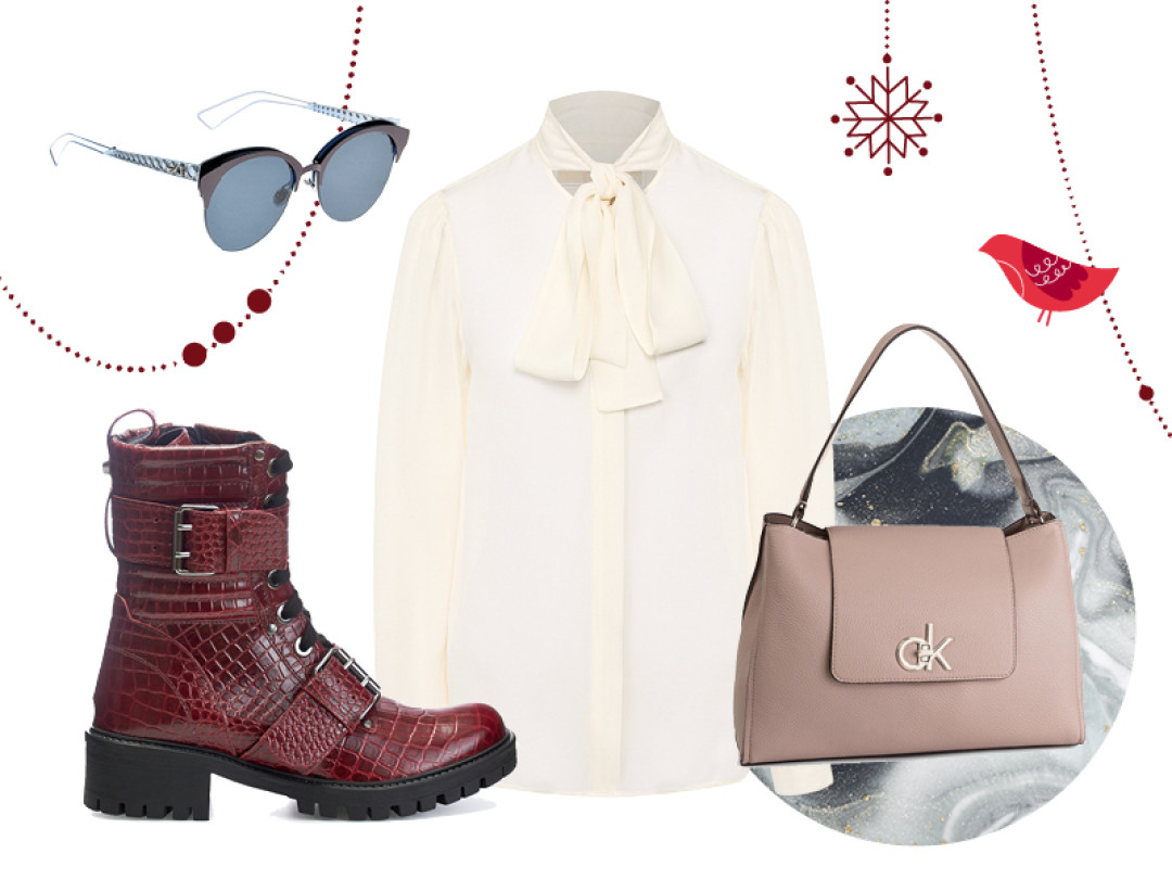 Блузка Michael Kors (старая цена – 22100 руб., цена Outlet Village Пулково – 8800 руб.); Очки Dior, Polaroid (старая цена – 32 900 руб., цена Outlet