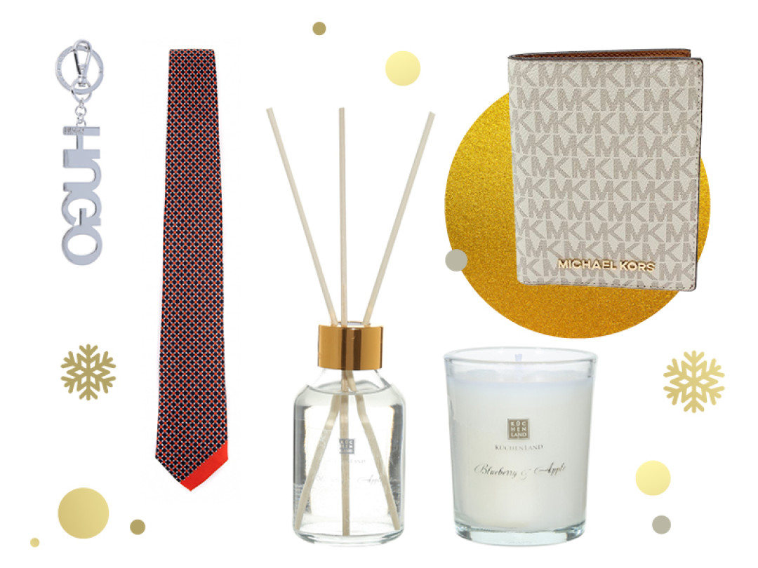 Галстук BOSS (старая цена – 7400 руб., цена Outlet Village Пулково – 5180 руб.); Диффузор и ароматизированные свечи KuchenLand Home (старая цена