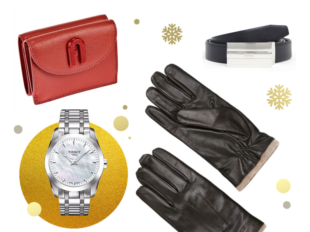 Перчаки Emporio Armani, Babochka (старая цена – 16800 руб., цена Outlet Village Пулково – 10100 руб.); Ремень BOSS (старая цена – 11500 руб., цена