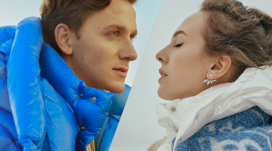 На Федоре: пуховик Moncler, пуловер Brunello Cucinelli, свитер Kenzo. На Соне: серьги Garrard, пуховик Moncler, шарф Burberry, свитер Brunello