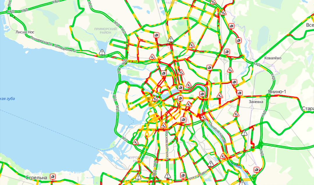 Спб дорожная обстановка сейчас карта
