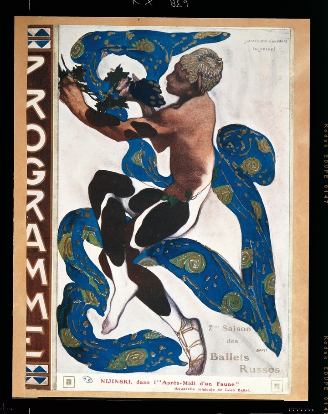 Программка седьмого сезона Ballets Russes в 1912 году с изображением афиши Клода Дебюсси к балету ‘Послеполуденный отдых фавна’ с Вацловом Нижинским в