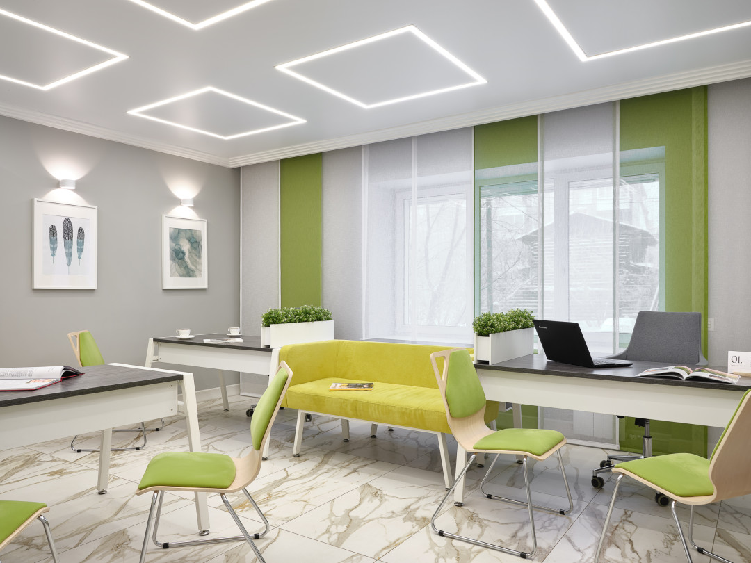 Японские панели, лаконичные, но более уютные, чем жалюзи. Ткань с текстурой, имитирующей лен, поддерживает идею экологичности и натуральности