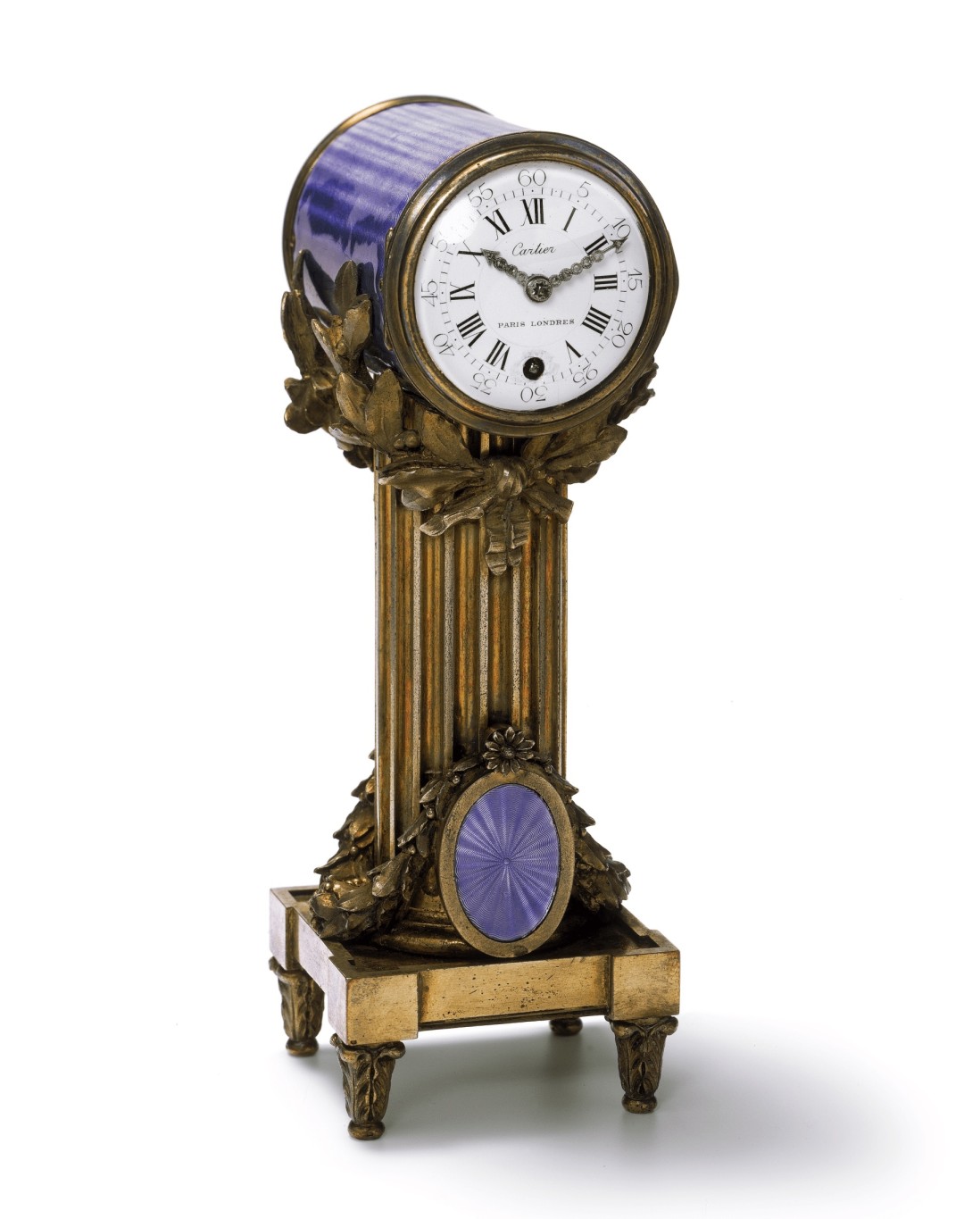 Настольные часы с термометром Cartier, Париж, 1908 г. Платина, золото, серебро, позолота; бриллианты огранки «роза»; полупрозрачная розово-лиловая