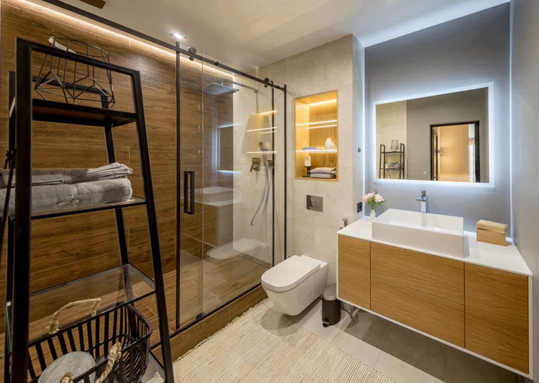 При оформлении использованы натуральные материалы: дерево, металл, стекло