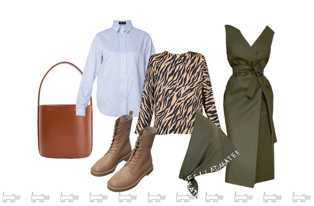 Платье, косынка Ellada Kate, рубашка, блузка I.B.W., сумка 12 Storeez, ботинки USHATAVA