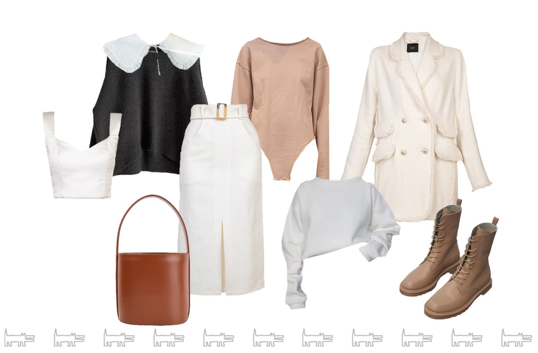 Юбка, пиджак, топ I.B.W., свитшот So Simple Store, лонгслив с фигурным вырезом, битинки USHATAVA, футболка, сумка 12 Storeez , джемпер Dasha Phi