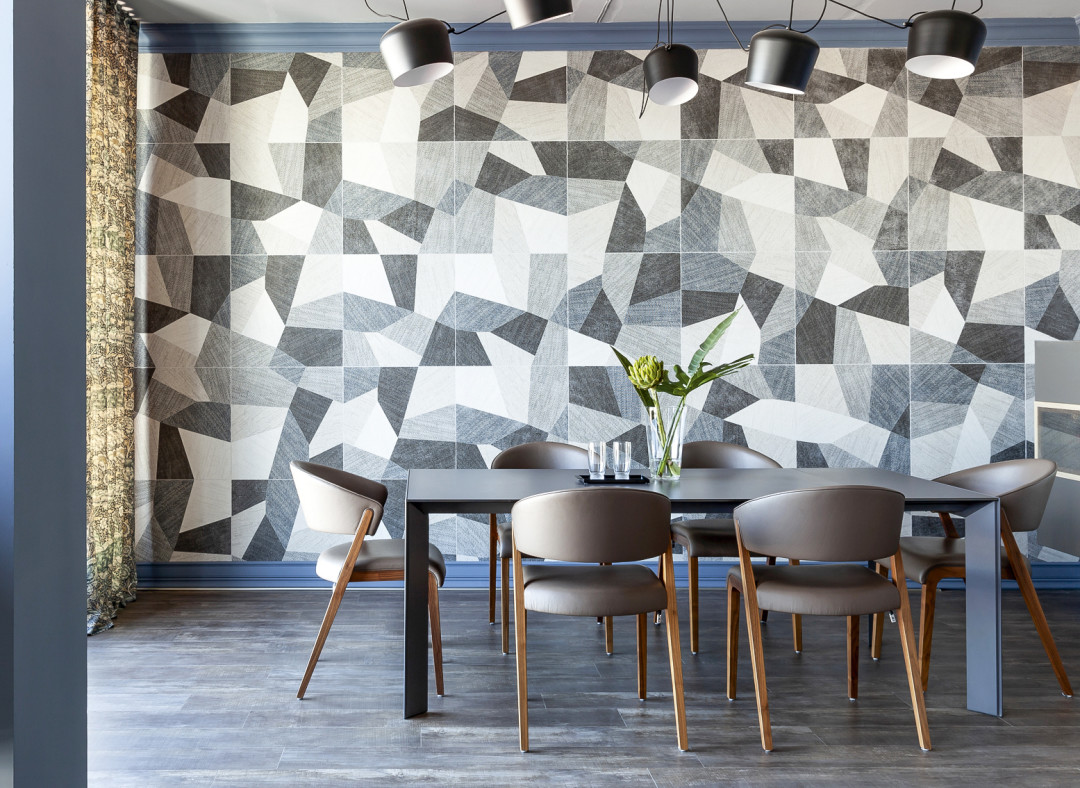 Керамогранит SantAgostino напоминает печворк из дорогого английского кашемира, используемого в мужских костюмах