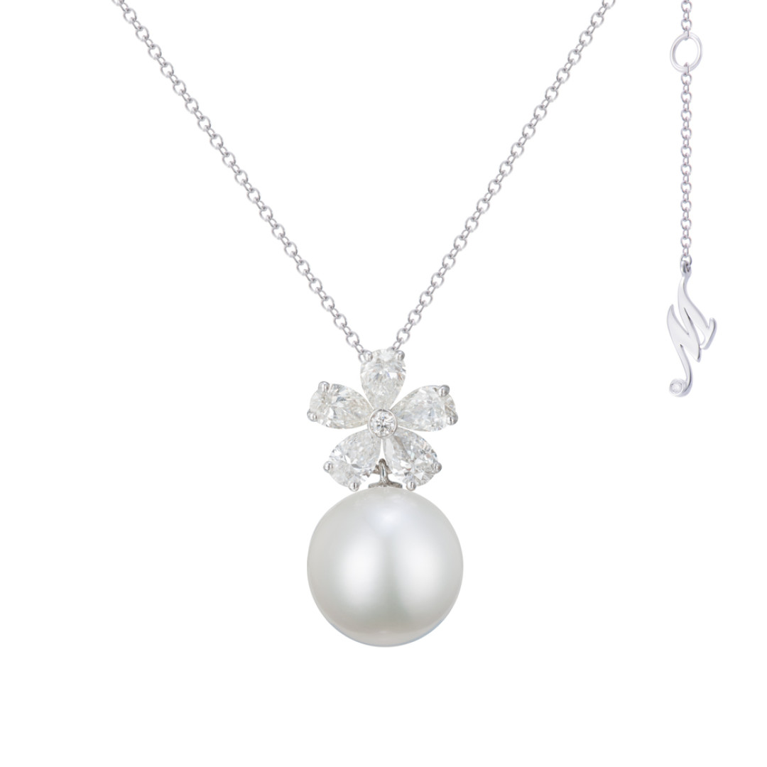 Кулон Mercury Flower из белого золота с жемчугом и бриллиантами