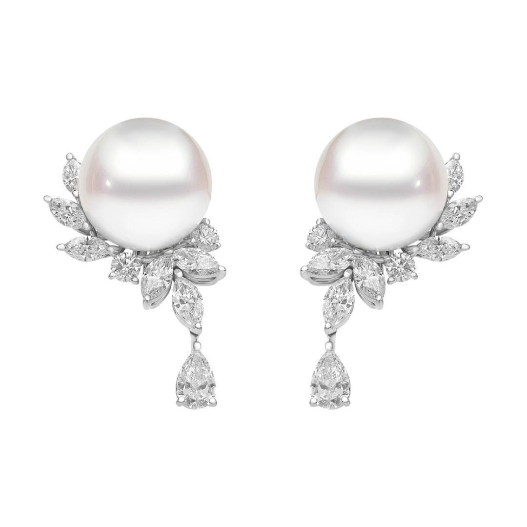 Серьги Mercury Classic из белого золота с жемчугом и бриллиантами