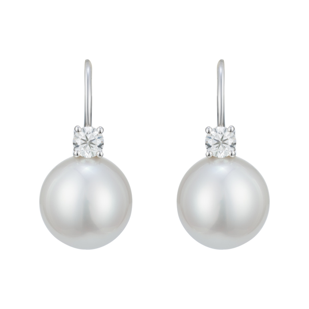 Серьги Mercury Classic из белого золота с жемчугом и бриллиантами