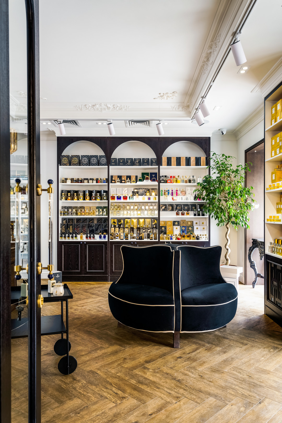 Угловые темные кресла с золотой оторочкой, Basof Грамотно подобранный лепной декор придает интерьеру элегантный и благородный вид, «Элит-Декор»