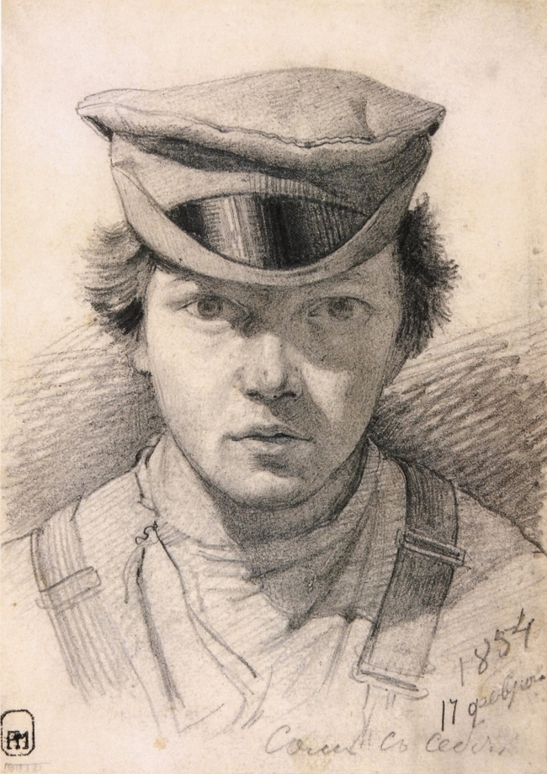 Шишкин Иван Иванович. Автопортрет. Бумага, графитный карандаш. 13,4х9,5. 1854. ГРМ.