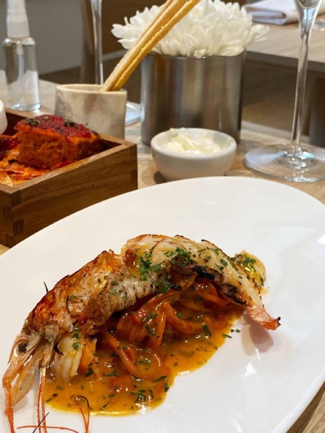 Биголи с розовыми креветками (половина порции)