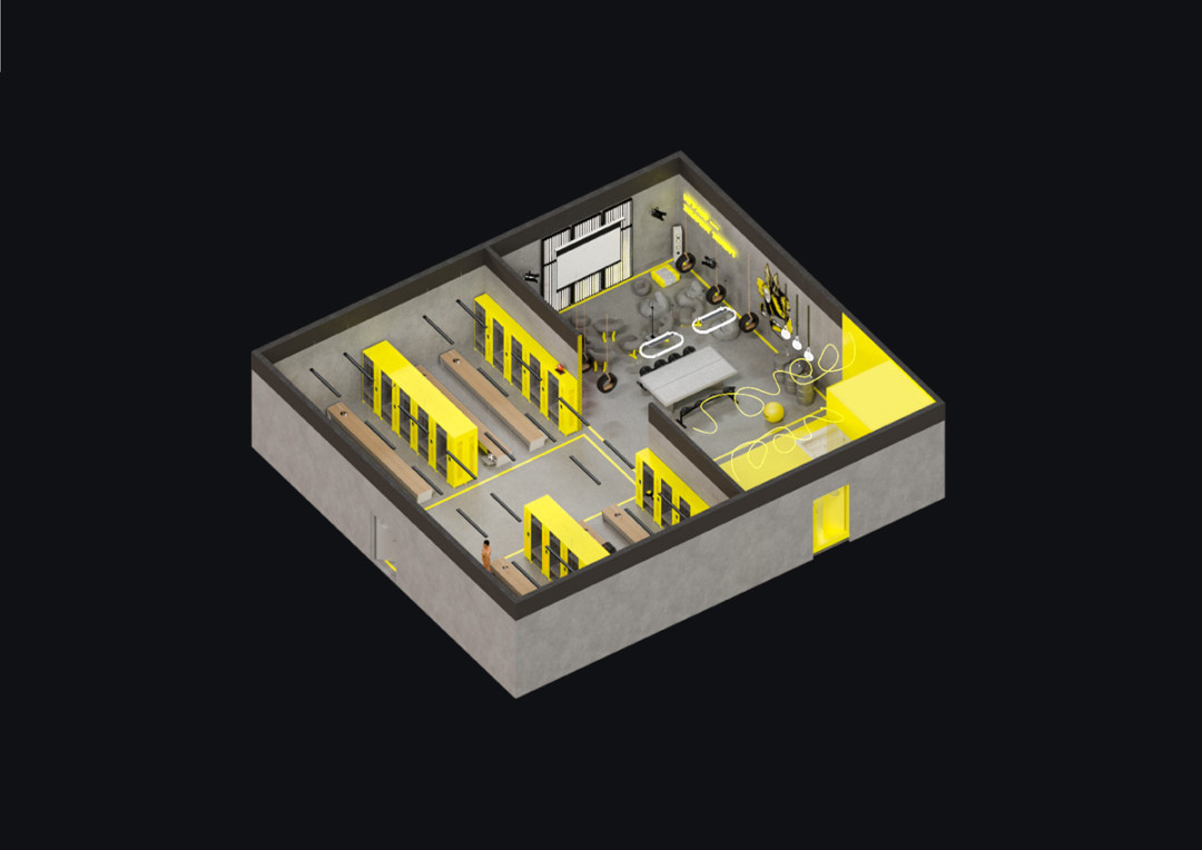 Проект раздевалки для команды регби ZASTAVA. Работа победителя конкурса St. Petersburg Young Design (2021) Юлии Пшенниковой (Суровой). Партнер