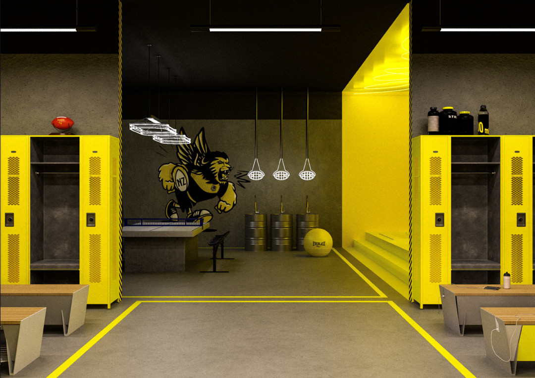 Проект раздевалки для команды регби ZASTAVA. Работа победителя конкурса St. Petersburg Young Design (2021) Юлии Пшенниковой (Суровой). Партнер