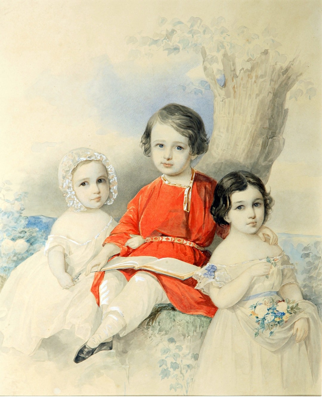 «Групповой портрет детей в пейзаже». В. И. Гау. 1840-1850-е гг. Бумага, акварель, белила, карандаш. Музей В.А. Тропинина и московских художников его