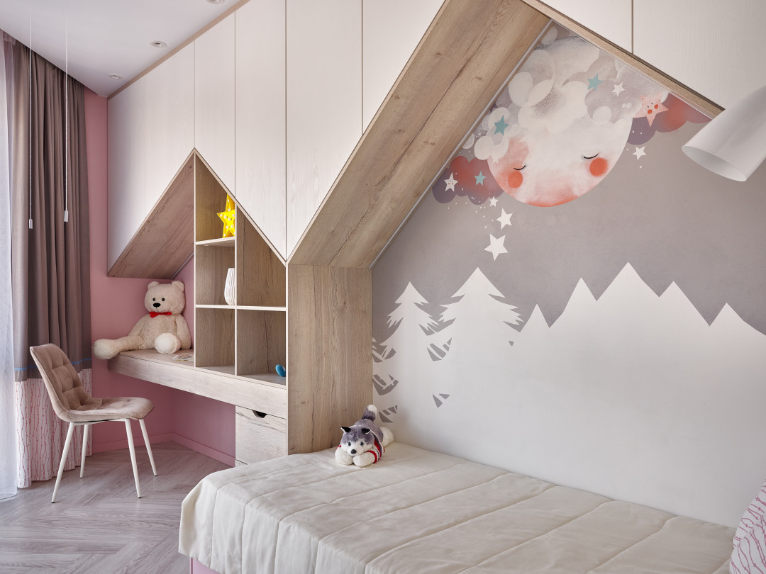 Оригинальные шкафы домиками стали сказочным акцентом детской, студия мебели «Анастасия»