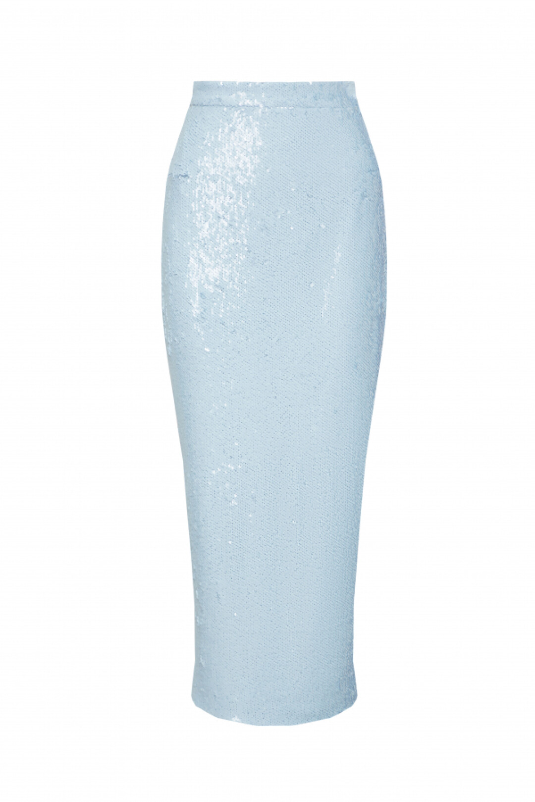 Голубая зауженная юбка-миди, расшитая пайетками
