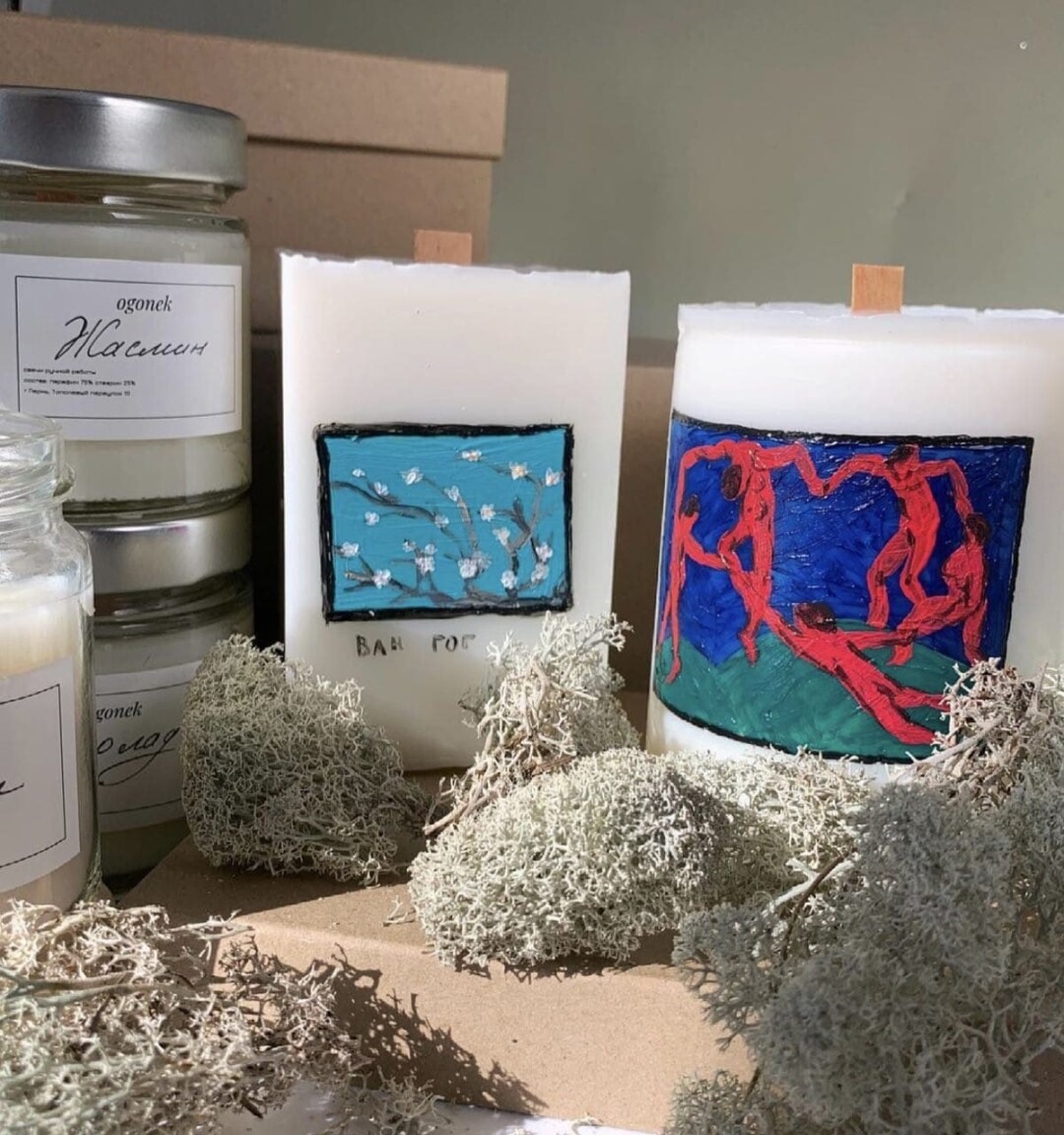 Свечи с картинами известных художников, цена свечей с росписью на 30% выше