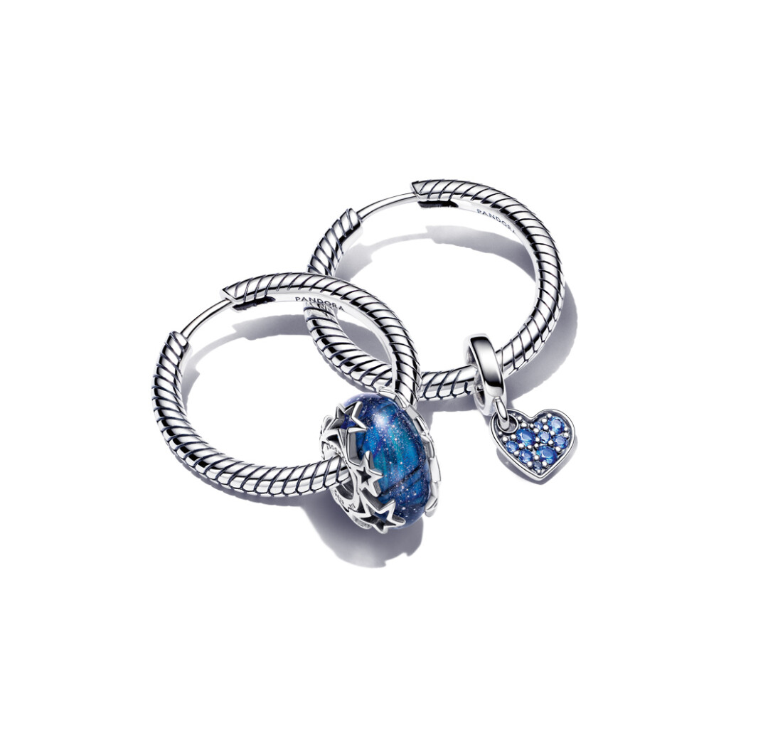 Серьги-кольца с шармом Galaxy Blue & Star Murano