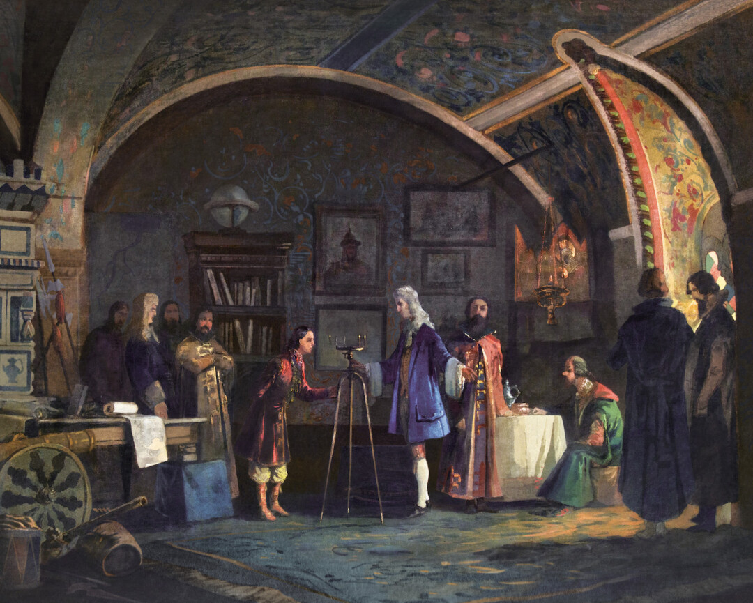 «Тиммерман показывает Петру употребление астролябии». Михаил Бочаров. 1872