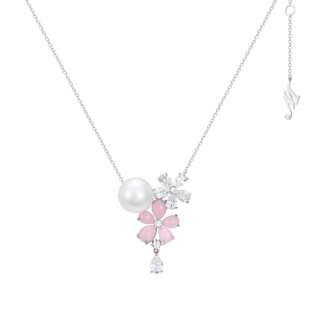 Кулон Mercury Flower, белое золото, жемчуг, опалы, бриллианты