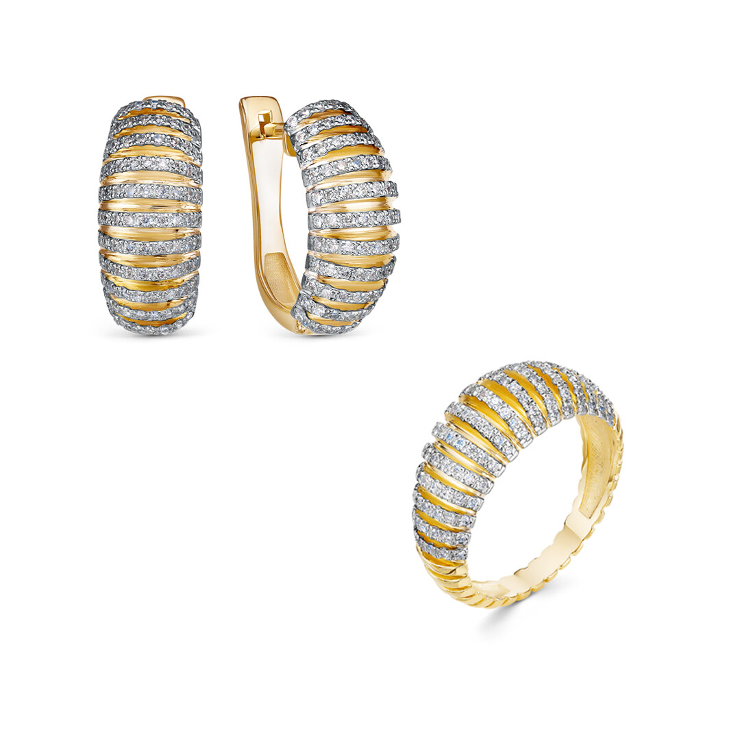 Золотые серьги и кольцо Platika с бриллиантами