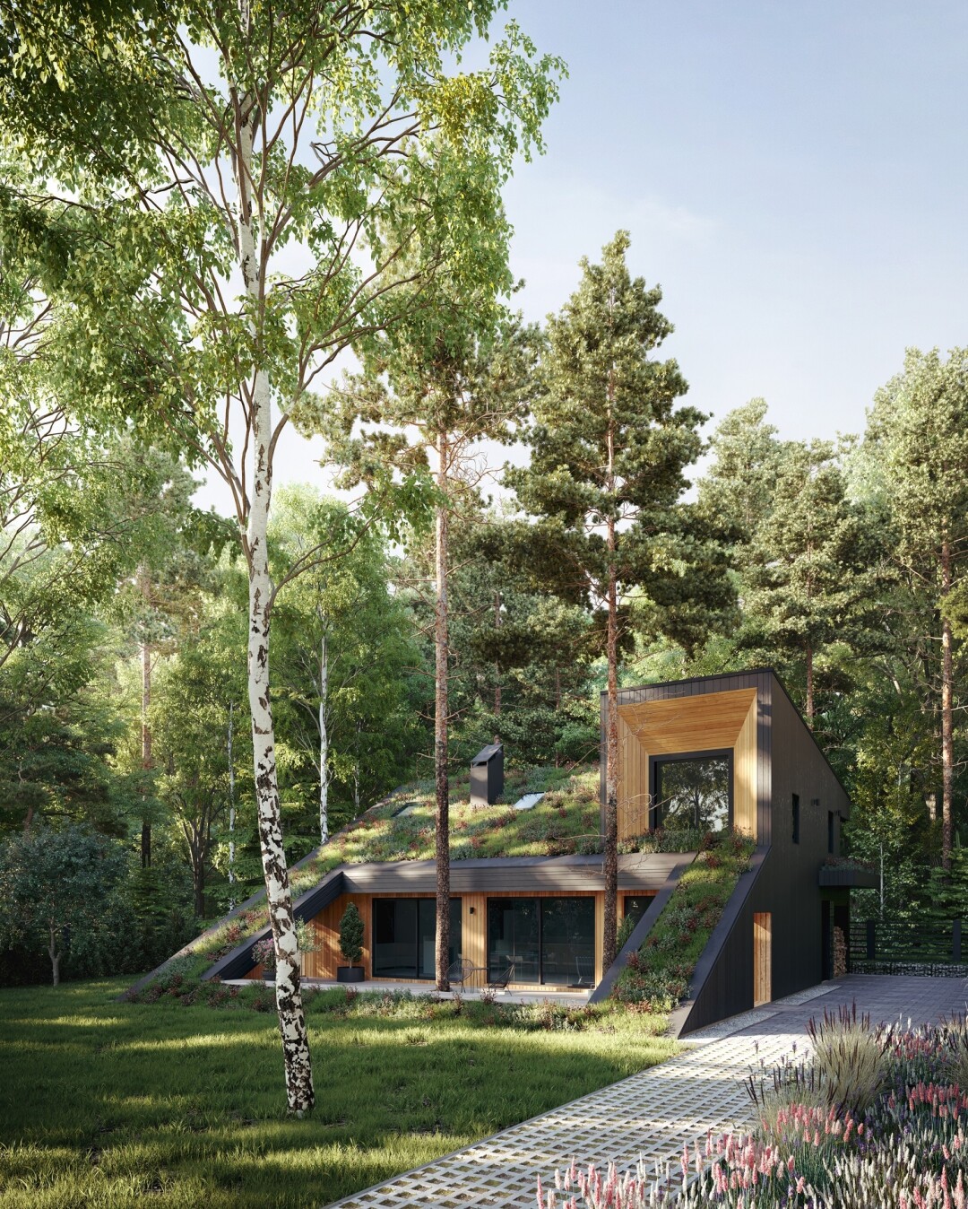 Проект «Горка Дом» Никиты Капитурова и его бюро Snegiri Architects полностью встроен в ландшафт, а крыша превратилась в живой растительный «ковер»