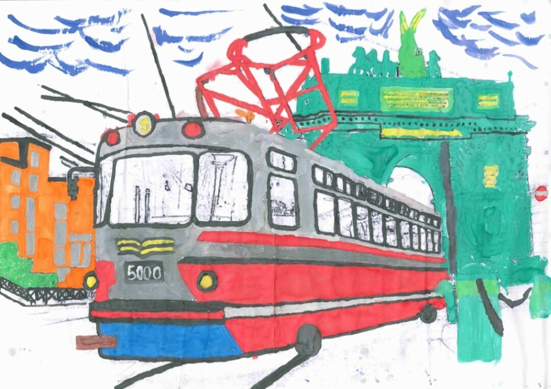 Трамвай детский рисунок