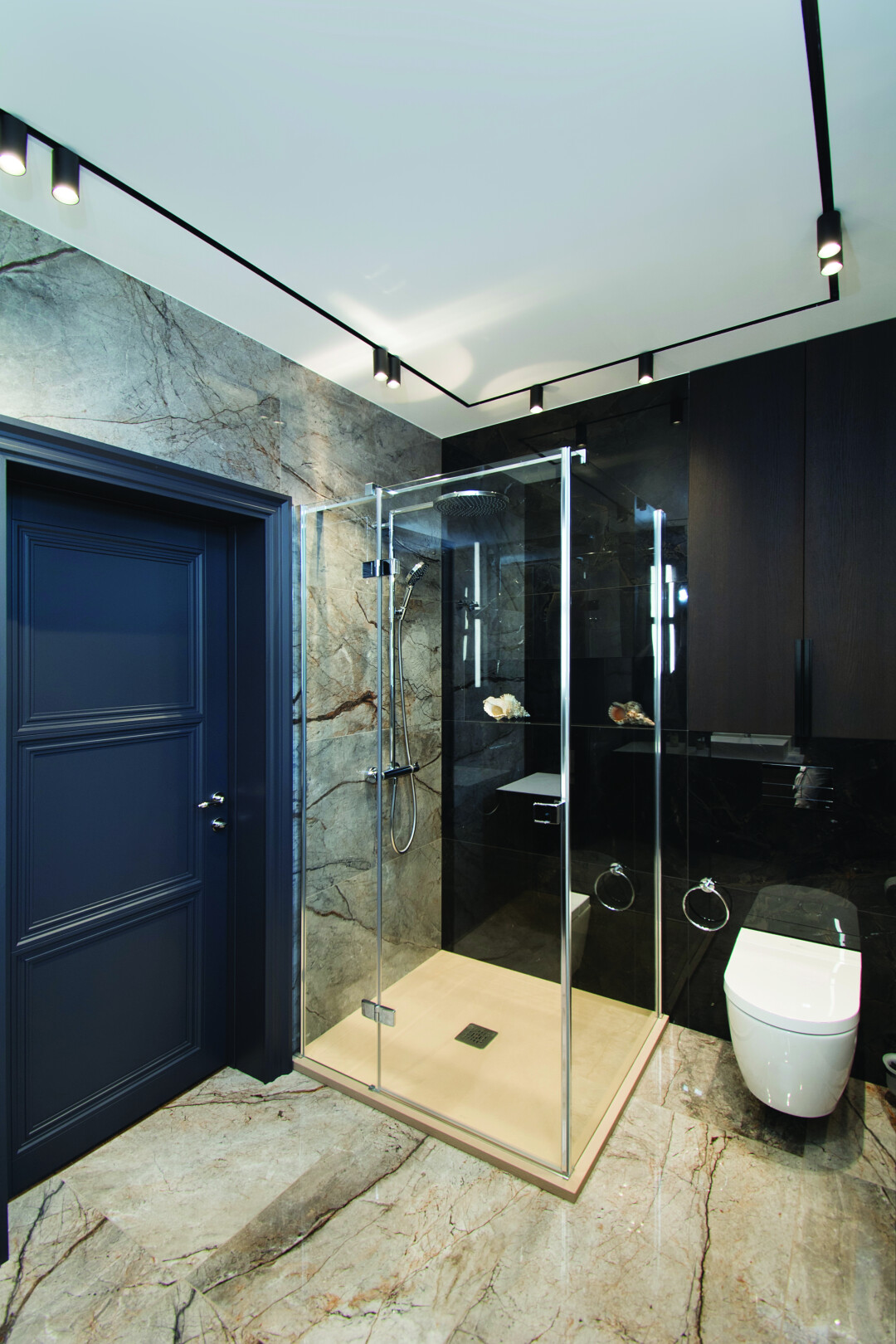 Встроенная трековая система INFINITY, ЦЕНТРСВЕТ Расстановка акцентов с помощью керамогранита становится оригинальным авторским приемом. SAN PE6, Imola