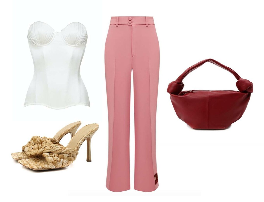 Корсет Munique 21 900 руб., брюки Gucci 89 950 руб., cумка и туфли Bottega Veneta 108 500 и 81 900 руб.