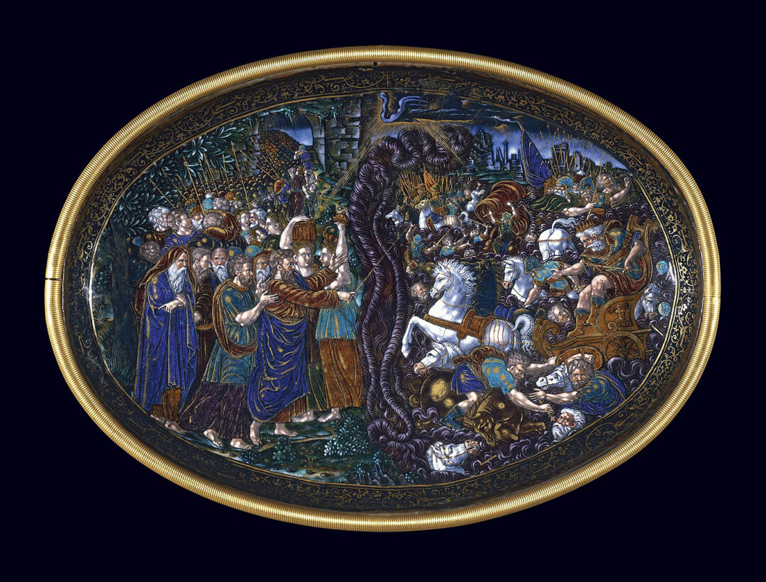 Мастер IC, блюдо «Переход через Красное море». II пол. XVI в. Медь, эмаль.