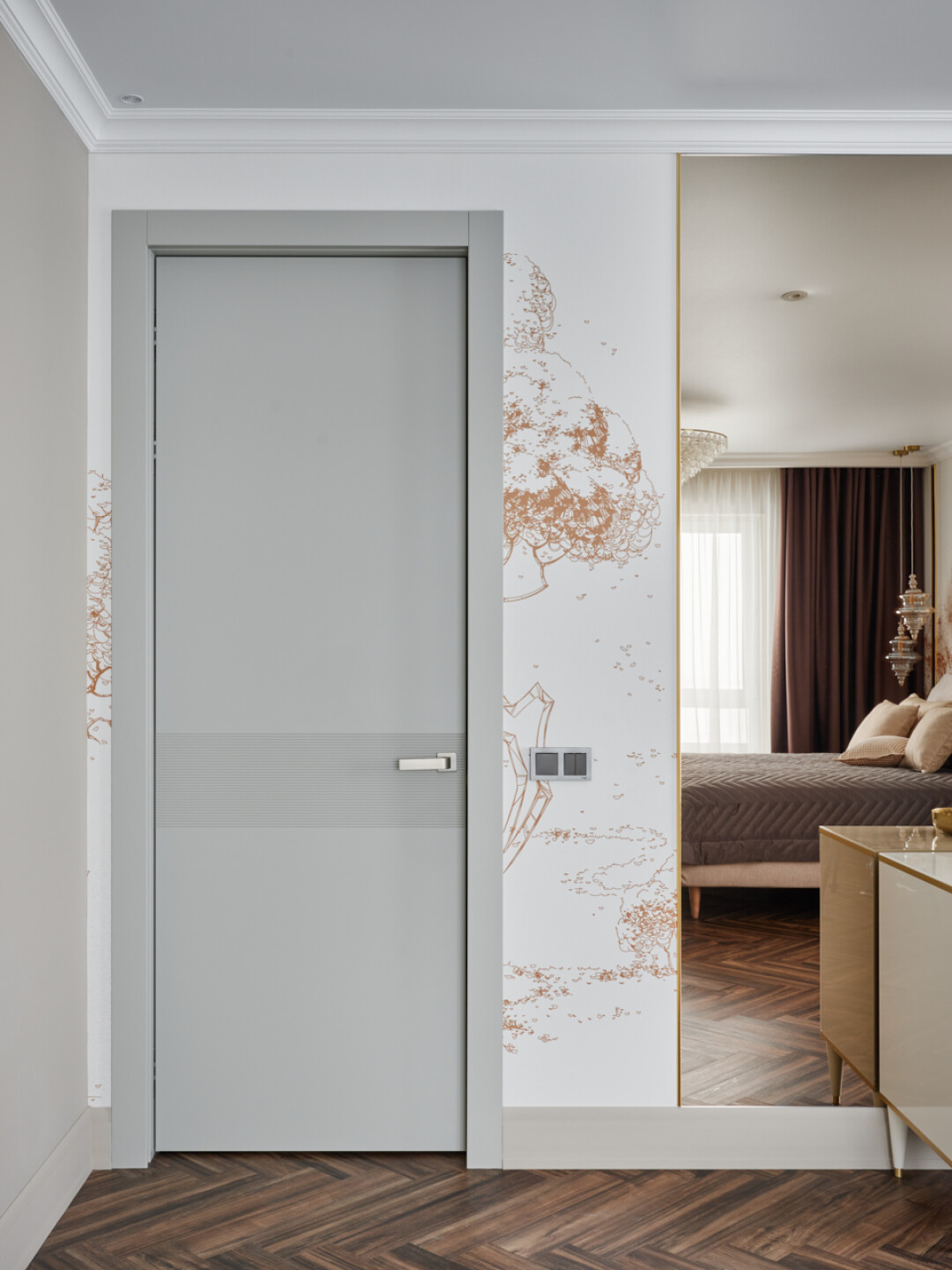 Современные двери матового серого цвета из коллекция LINEA от фабрики «Волховец», Россия, салон «Кавалер»