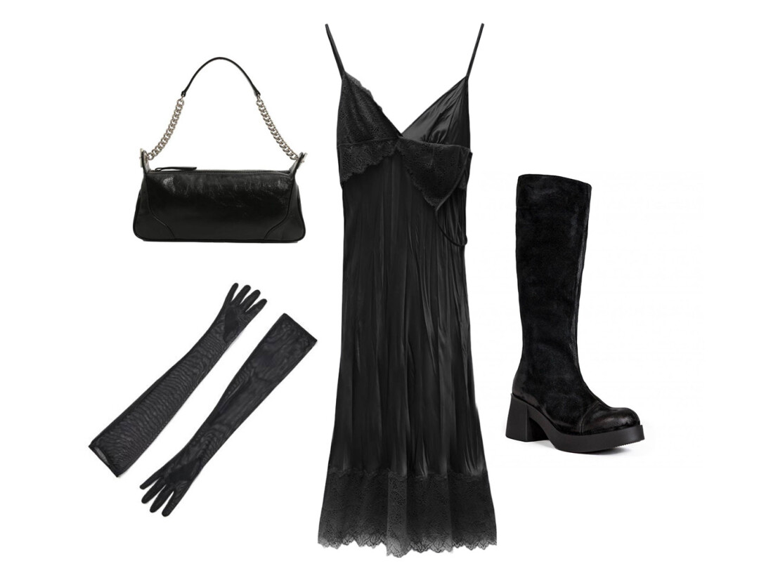 Комбинация Ushatava 18 500 руб., перчатки Sands 4 500 руб., обувь Sintezia 11 900 руб., сумка By Far, ДЛТ, 39 950 руб.