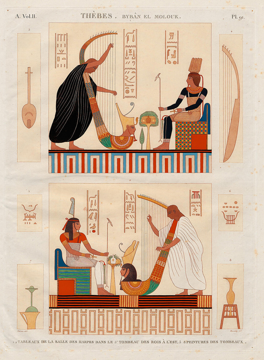 Лист из сборника «Описание Египта». Изображение слепых арфистов из гробницы Рамсеса III. 1812 – 1827 года. Государственный Эрмитаж