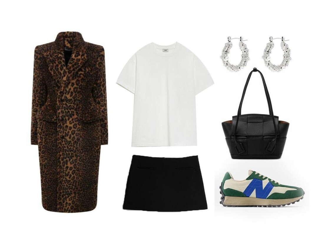 Шуба Balenciaga, ДЛТ, 311 000 руб., юбка Lime, 2 599 руб., футболка Lime, 1 599 руб., кроссовки New Balance, 20 990 руб., серьги POSH MIMI, VIVA LA