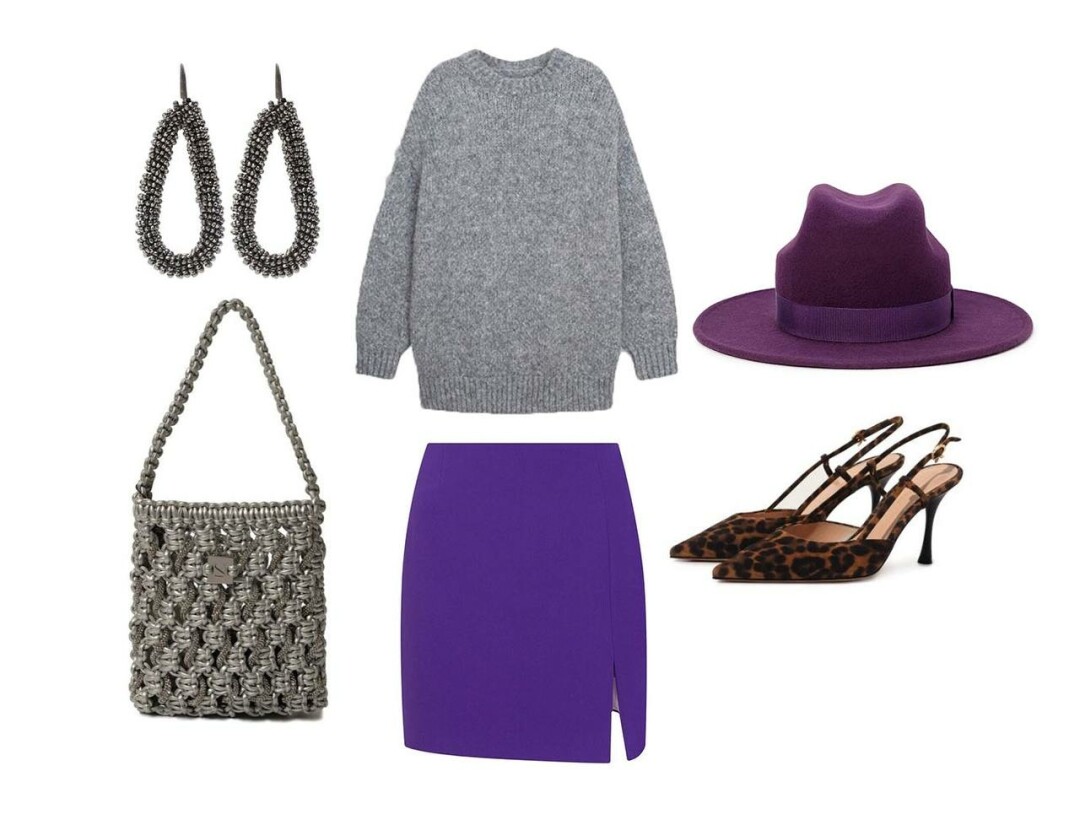 Юбка YOU, 3 675 руб., свитер Studio 29, 9 900 руб., туфли Gianvito Rossi, ДЛТ, 79 950 руб., серьги Brunello Cucinell, ДЛТ, 221 500 руб., шляпа