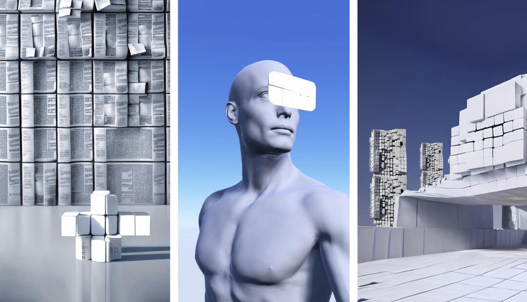 Три произведения Meta Rite из серии «Белый шум»: «Генератор смысла. Кубик Рубика», «VR», «Новый район»