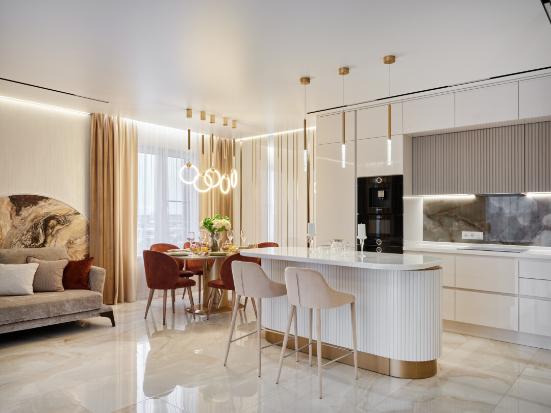 Оригинальный стол «Виртуоз» с изящным подстольем от Actual design дополнили акцентные стулья фабрики Costa bella, «Мир Мебели»