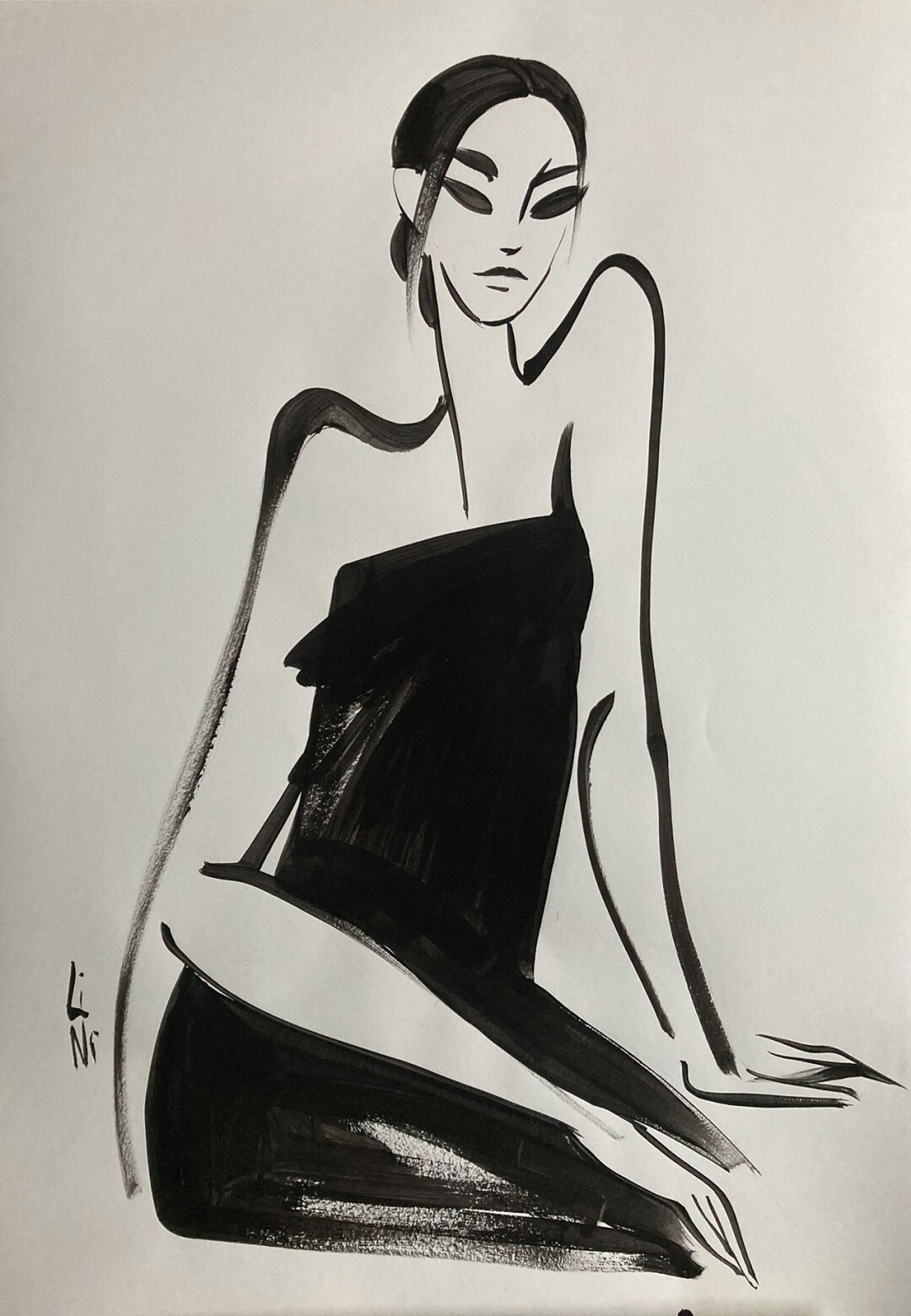 «В черном», бумага, акрил