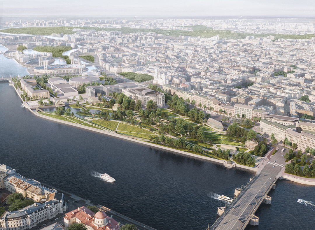 Проект парка «Тучков буян» с реконструкцией бывших пеньковых складов на набережной Невы, 2020 год